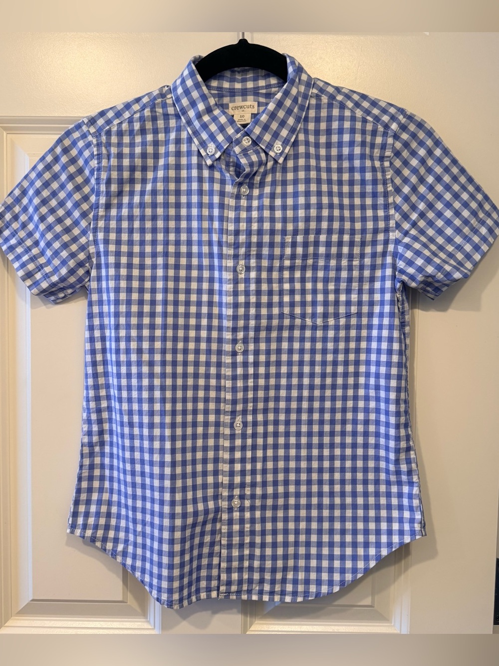 J.Crew Crewcuts Boys Gingham Button Down Shirt Blue White Size 10